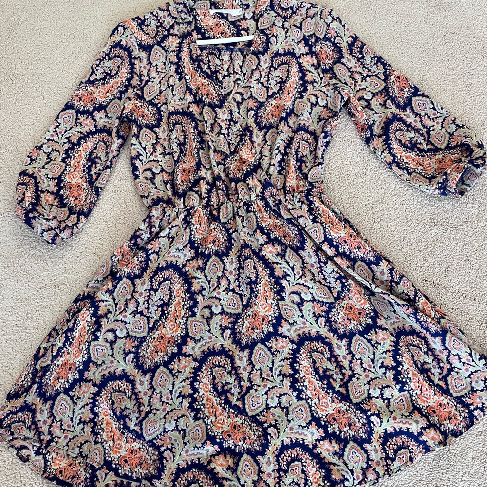 Lush Navy Paisley Mini Dress with Coral and Cream